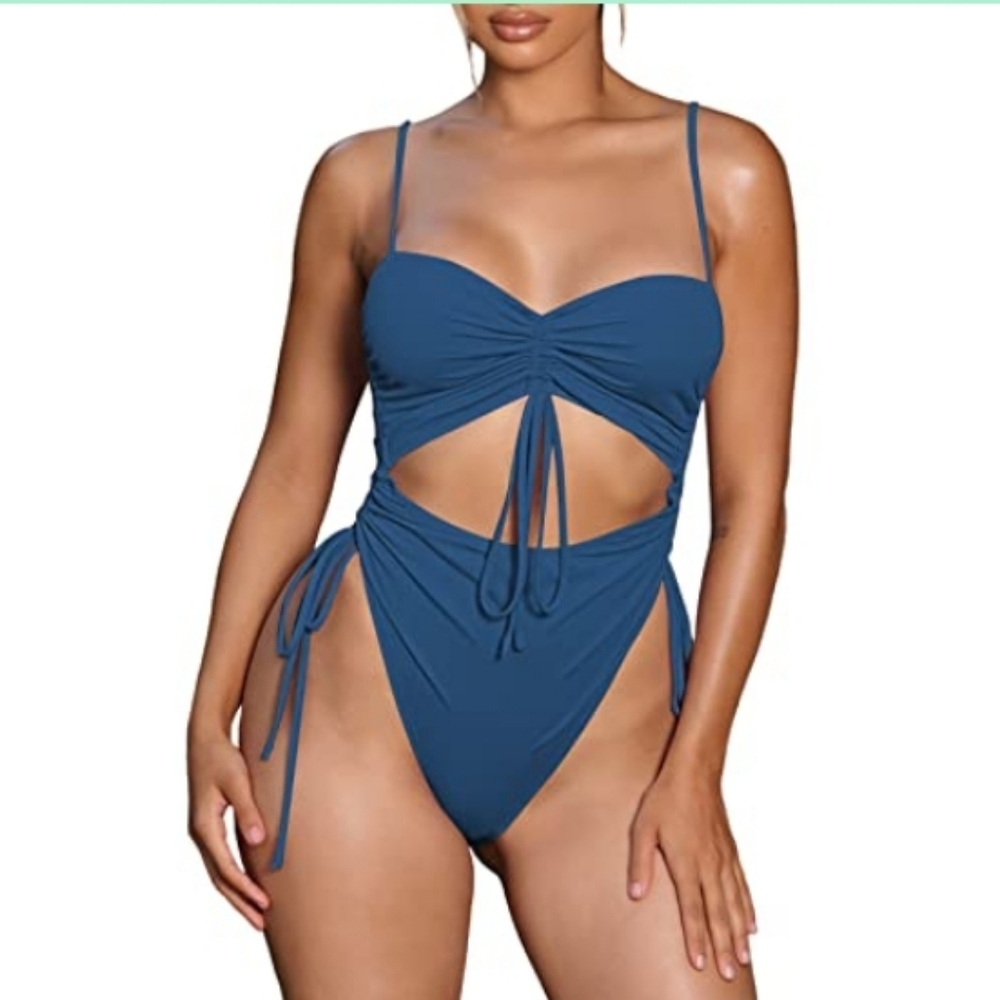 Viottiset Women's Cut Out Drawstring One Piece Swimsuit Cheeky High Cut Bathing